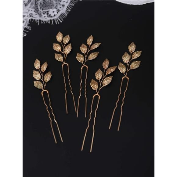YERTTER 5 PCS Gold Leaves Hair Pins Bridal Hair Accessories